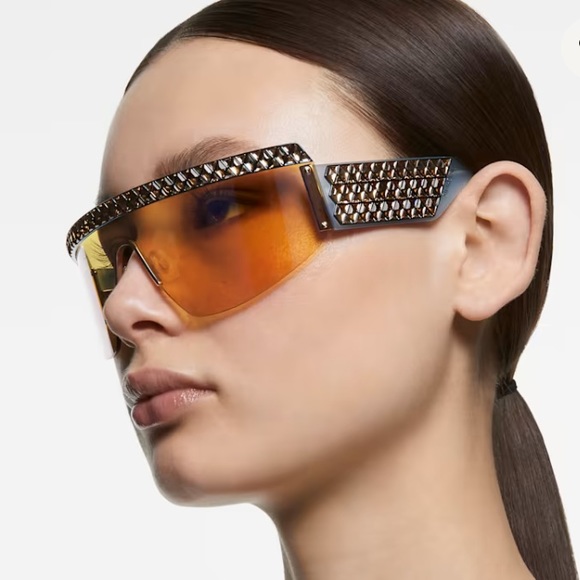 SWAROVSKI Crystal Shield Mask Sunglasses SK0363 Blue Gold Mirror Rare New $700 - Picture 6 of 7